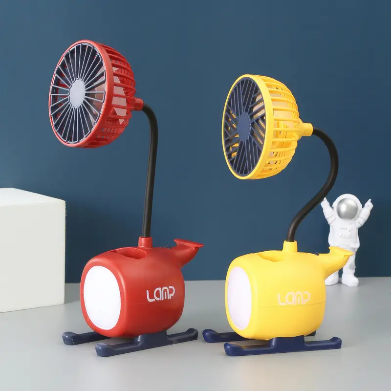 ABANICO PORTATIL / Lampara de Mesa Led Luz con Ventilador Helicóptero