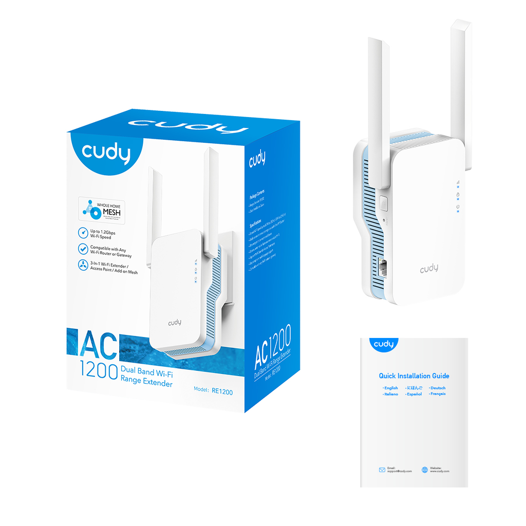 CUDY AC 1200 DUAL BAND WIFI RANGE EXTENDER RE1200