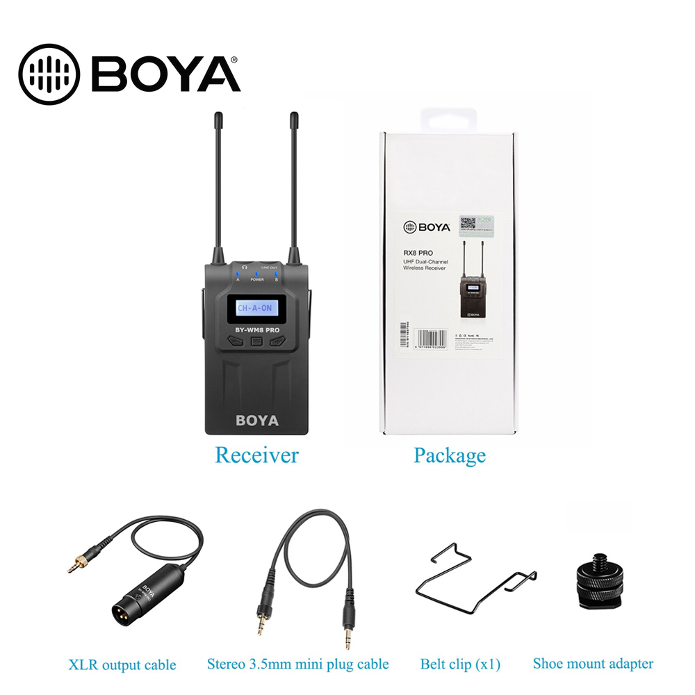 RECEPTOR BOYA RX8 PRO / UHF DUAL CHANNEL WIRELESS RECEIVER