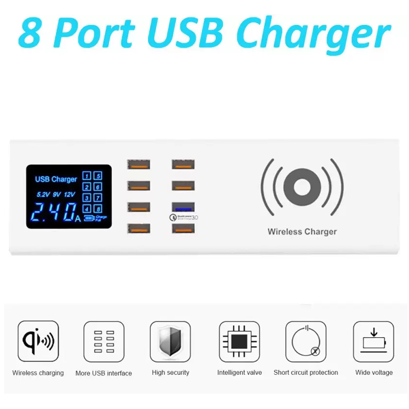 ADAPTADOR DE CORRIENTE USB 8 PUERTOS WIRELESS 40W YC-CDA23WQ