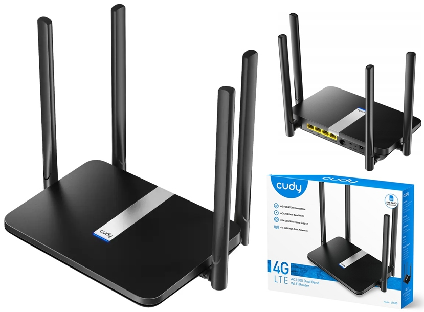 CUDY AC1200 DUAL BAND WIFI ROUTER 4G LTE / LT500 VPN AND DDNS SUPPORT, 4 X 5dBi HIGH GAIN ANTENAS